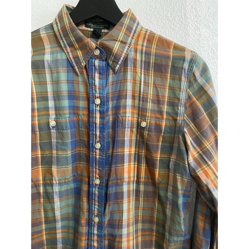 Ralph Lauren Women’s Button Front Plaid Long Sleeve Lightweight Shirt Sz S G66